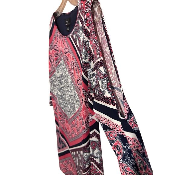 Ronni Nicole Women’s Size 10 Open Shoulder 3/4 Slv Lined Navy Printed Dress - Picture 4 of 16